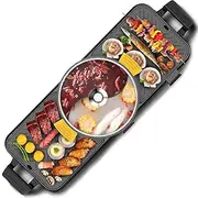 AU ELECTRIC 2 IN 1 TWIN-SIDE HOTPOT BBQ OVEN SMOKELESS BARBECUE PAN CMTM GRILL MACHINE KOREAN BBQ PLATE BLACK LARGE SIZE