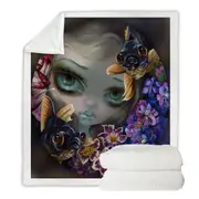 Girl and Fish Black Moor Porthole Throw Blanket