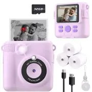 Instant Print Camera for Kids - Gift for Girls Boys, HD Video, 32GB SD, Purple