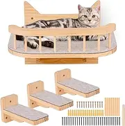 Wall Mounted Cat Hammock With 3 Steps, Shelves and Perches, Plush Covered Furniture, Climbing Shelf, Scratching Post for Sleeping and Playing