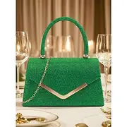 Women's Glitter Evening Clutch Bag with Chain Strap – Elegant Structured Top Handle Purse for Weddings, Cocktail Parties and Formal Events