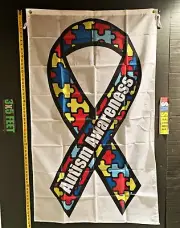 Autism Flag FREE SHIPPING Awareness Rainbow Ribbon Puzzle W Hope USA Sign 3x5'