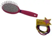 NEW Goody Star Style Pink Paddle Brush No Metal & 5 Hair Elastics Back to School