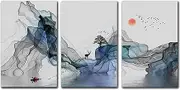 Abstract Ink Bird Landscape Canvas Painting, New Chinese Style Triptych Painting,Home Decoration Living Room Wall Pictures, No Frame