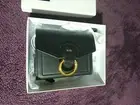 JW PEI Tri Fold Black W/ Gold Circle Design Wallet Vegan Leather