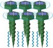 Mole Repeller Solar Pack of 6, Ultrasonic Mole Repellent, with 3 Deterrent Modes, Suitable for Repelling Moles and Other Rodents in Gardens, Lawns (Hexagonal)