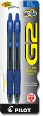 Pilot G2 Retractable Gel Rolling Ball Pen 0.7mm 2/Pk Blue Office School Home