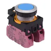 IDEC CW Series Blue Metallic 22.3mm Maintained Flush Push Button Switch 2NC IP65