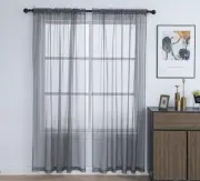 Sheer Curtains 84 Inches Length with Rod 52"W x 84"L (Pack of 2) Dark Grey