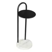 22" Black And White Iron And Marble Round C Table End Table