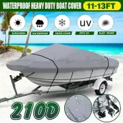 11-13FT Boat Cover Weatherproof Fish Ski Bass V-Hull Runabouts Heavy Duty Gray