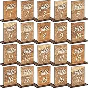 Chunful 20 Pcs Wedding Wooden Table Numbers with Wooden Base Rustic Wedding Centerpieces for Tables Number Wooden Sign for Banquet Restaurant Party Decor (Classic Style, Brown)
