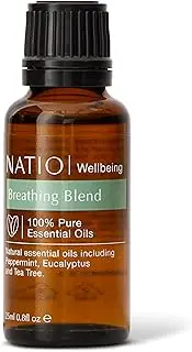 Natio Australia Wellbeing Pure Essential Oil Blend - Breathing 25ml - Refreshing Peppermint, Eucalyptus & Tea Tree - 100% Pure Essential Oil Blend - Made in Australia