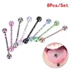 8PCS Mix Colorful Stainless Steel Ball Tongue Bar Ring Body Piercing Jewelr SFB
