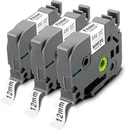 Pristar TZ Tape 12mm 0.47 Laminated White Relpacement for TZe-231 Tze231 TZ231 Black on White Label Tape Compatible with Brother P Touch PT-D220 PT-D210 PT-H110 PT-D400 Label Maker, 3 Pack