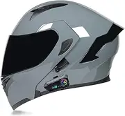 Bluetooth Motorcycle Helmet,Dual Visor Flip Up Motorcycle Helmet,DOT/ECE Approved Modular Full Face Motorbike Helmet, Moped Helme for Adult Men and Women A,XXL=61-62CM