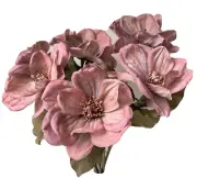 ARTIFICIAL FLOWER STEM MAUVE MAGNOLIA DRIED LOOK SILK FLOWERS FAKE MAGNOLIAS