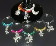 Fantasy Wine Glass Charms Set of 8 Drink Markers Unicorn Mermaid Magic NEW