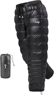 [Tentock] Men Women Down Pants with Side Zipper, Compression Snow Trousers Goose Puffy Pants with Adjustable Cuffs of Pants Winter Warm Outdoor Windproof for Hiking