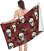 JBYJBX Rose Skull Print Beach Towel Quick Dry Sandproof Microfiber Beach Bath Towel for Travel Pool Camping