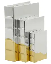 CosmoLiving by Cosmopolitan Set Of 3 Silver Faux Leather Faux Storage Book Box With Metallic Finish And Wavy Design