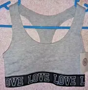 Juniors' SO Bras: "Love" Lounge Racerback Bra Black Size XS Gray TIE