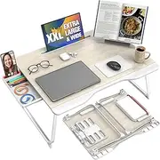 Cooper Mega Table Plus - Premium XXL 65 x 49 cm Extra Large Lap Desk w/Book Stand | Multifunctional Folding Laptop Stand for Bed, Laptop Desk, Floor Desk (White Oak)
