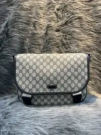 在飛比找Yahoo!奇摩拍賣優惠-GUCCI 201732 藍 PU GG 斜背包 書包 電腦