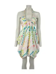 Geometric Silk Halterneck Mini Dress