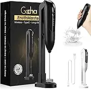 GOCHA | Electric Milk Frother Handheld - Rechargeable Coffee Frother with USB-C & 2 Speeds - Powerful RPM Latte Foam Maker for Cappuccino, Matcha, Hot Chocolate - Includes Stand & Whisk (Black)