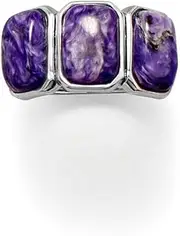[JewelryWeb] 925 Sterling Silver Charoite Ring Three Rectangle Stones Measures 10mm X 7mm Band Graduates From 7mm 3mm Jewelry for Women - Ring Size Options: 6 7 8 9