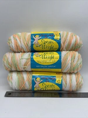 Vintage Kmart 3 Skeins Sports Weight Yarn Lime, Orange, Cream Same Dye Lot FUN!