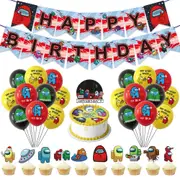 Among Us Theme Party Decorating Set - Birthday Banner Latex Balloons Cake Cupcake Toppers