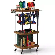 Heavy Duty Rolling Power Tool Organizer Cart on Wheels w/Drill Holder Rack Shelf