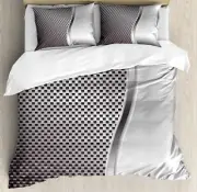 Geometric Duvet Cover Set with Pillow Shams Square Shaped Grids Print
