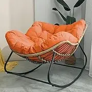 OWELLK Rocking Chairs for Adults Padded Cushion Indoor Oversized Rattan Wicker Lounge Chair Metal Frame Large Supports Modern Outdoor Patio Chairs(Orange)