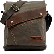 [newplenty] Vintage Canvas Messenger bags for mens Shoulder Bag Crossbody Bag Satchel Bag Travel School Book bag iPad Laptop Bag (Army Green)