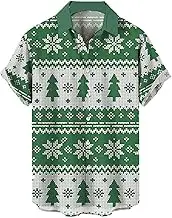 Turn Down Collar Dress Tree Snow Print Short Sleeve Shirt Long Sleeved Shirts for Men