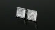 SOLID 925 Sterling Silver 4-Prong Square Earrings Men's VVS1 Lab simulated