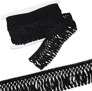GORGECRAFT 5 Yards x 6cm Cotton Tassel Fringe Trim Boho Macrame Tassel Ribbon Black Fibre Lace Edging Trimmings for DIY Sewing Crafts Home Decoration Dress Clothes Curtain Blanket Embellishments
