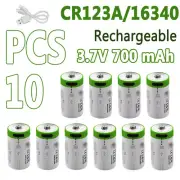 10X Li-ion Rechargeable Battery 700mAh CR123A/16340 3.7V Type C With USB