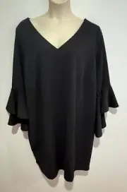 Black Long Fluted Sleeve Midi Dress /Zip Size24 Autograph Polyester Mix NWT