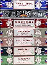 EARTH Satya Incense Sticks Set of 7 - Nag Champa, Super Hit, Dragon's Blood, White Sage, Positive Vibes, Palo Santo, Patchouli 15 GMS (Green Certified)- Hand Rolled Incense Sticks