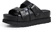 [UGG] Women's Goldenstar Hi Slide Sandal, Black Leather, 10