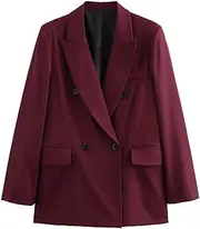 [Kromoc] Women's Double Breasted Buttons Blazer Peak Lapel Suit Jacket Business/Casual/Daily Tuxedos Coat