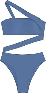 [Generic] White Swimsuit Color Sexy Hollow Tube Top Straps Slanted Shoulder Bikini Women's High Waisted Bikini Bottoms