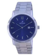 Westar Blue Dial Stainless Steel Quartz Date Analog 50245STN104 50M Mens Watch