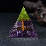 Tree of Life Orgone Pyramid Amethyst Peridot Orgonite Pyramid Home Decoration