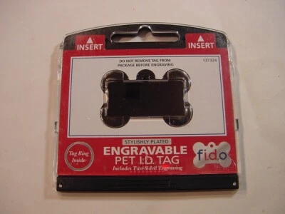 NEW - FIDO ENGRAVABLE PET I.D. TAG - BLACK DOG BONE