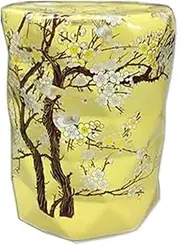 Ceramic Shoe-Changing Stool, Flower-and-Bird Ceramic Drum Stool, Dressing Stool, Chinese Antique Prismatic Stool.(Yellow)